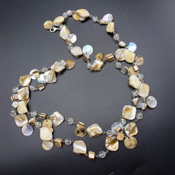 Natural Shells Glass Beads 48" 48" Beachy Bohemian Coastal Long Necklace - Picture 7 of 8